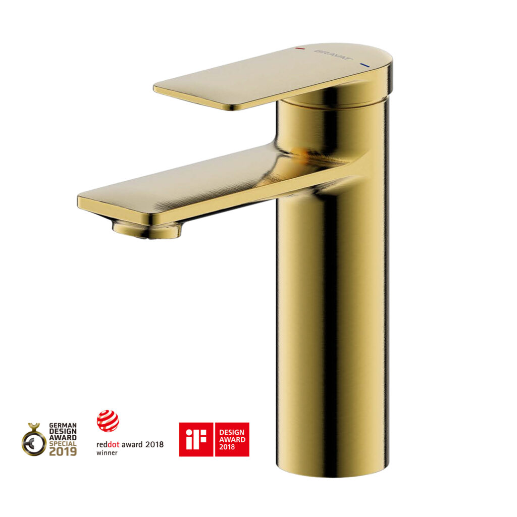 Misturador de Lavatorio Monocomando de Mesa Bica Media Eddie Brushed Gold - F1369402RBG-ENG img1